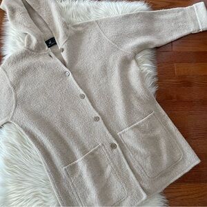Peruvian Connection Alpaca Knit Hooded Midi Cardigan Sweater Cream Size Small